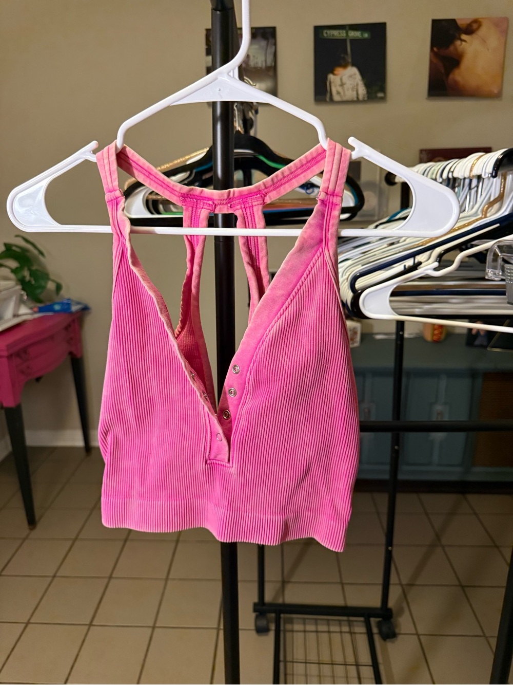 Zenana Outfitters Pink Ribbed V-Neck Tank Top